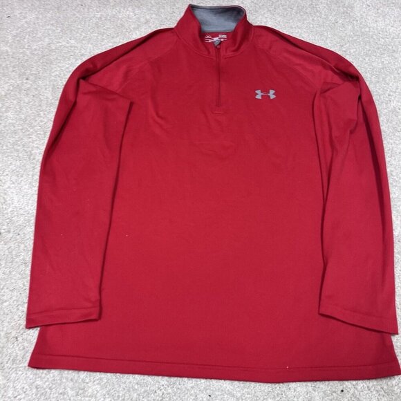 Under Armour Activewear Jacket Men’s Red Long Sleeve 1/4 Zip Pullover Sz Small - Picture 7 of 10